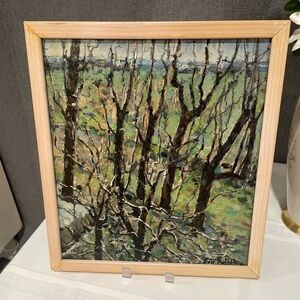 Framed Oil on Board of a cluster of trees. 11x13in.